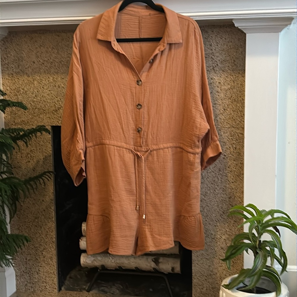 Button Up 3/4 Length Sleeve Romper
